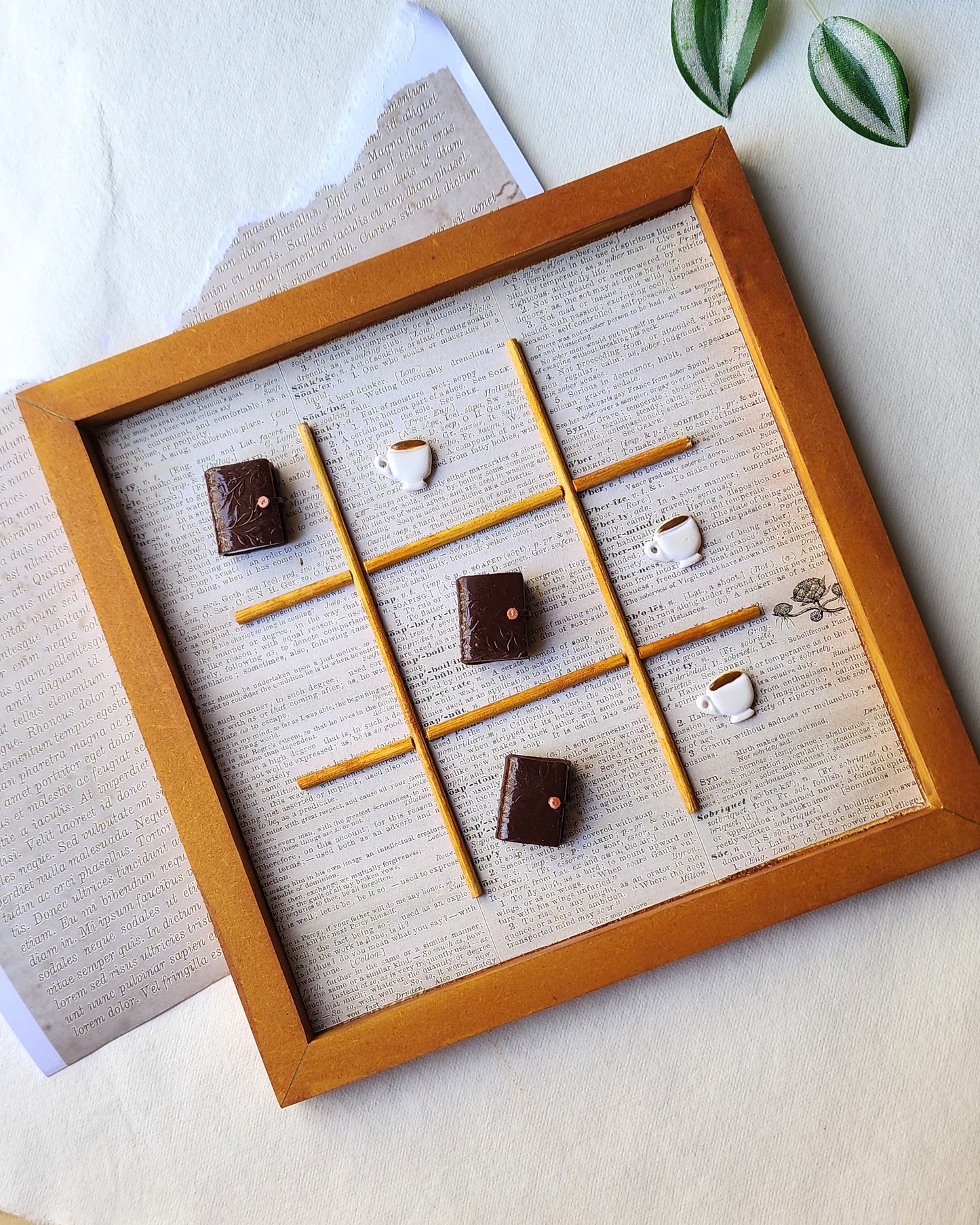 Book and Coffee Tic-Tac-Toe Board