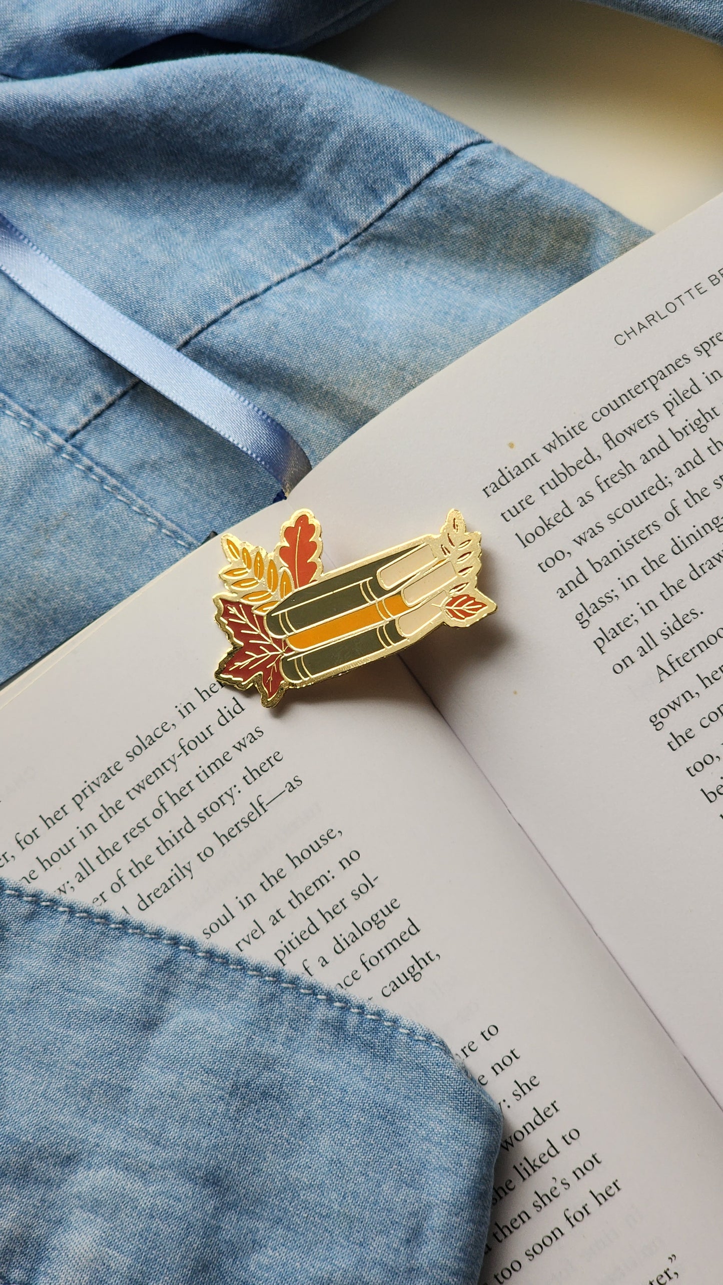 Book Stack with Leaves - Bookish Enamel Pin