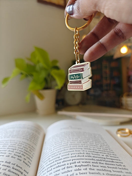 Stack of Books - Bookish Enamel Keychain