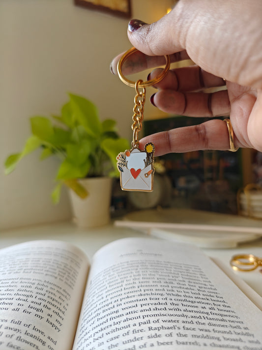 Envelope with Flowers - Bookish Enamel Keychain