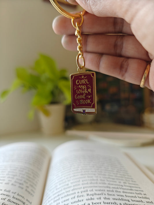 Curl with a Good Book  -  Enamel Keychain