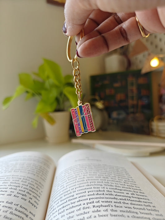 Vibrant Stack of Books  -  Enamel Keychain