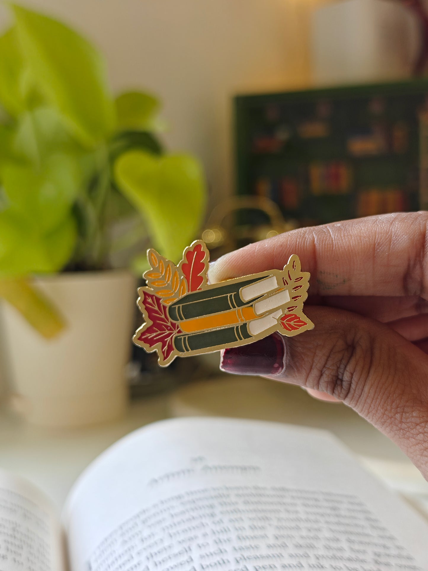 Book Stack with Leaves - Bookish Enamel Pin