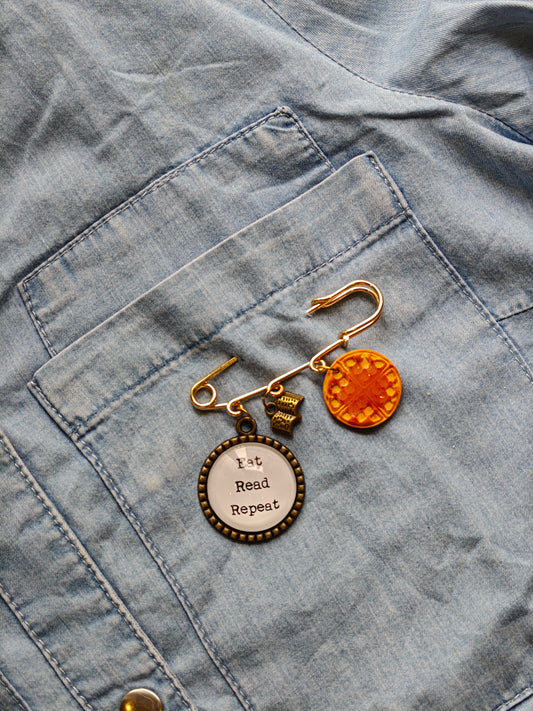 "Eat Read Repeat" Pin Charm with Waffle & Honey