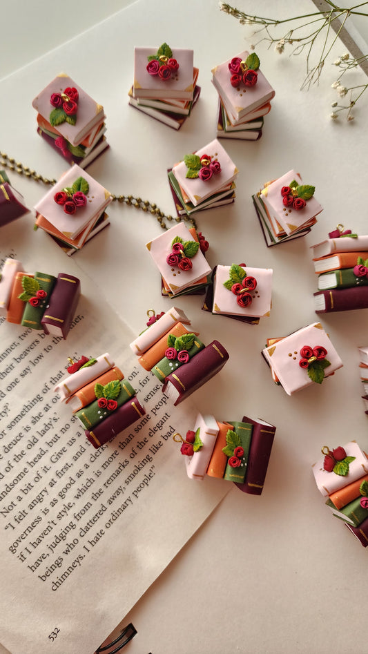 Books and Blooms Pendant - Stack of Books