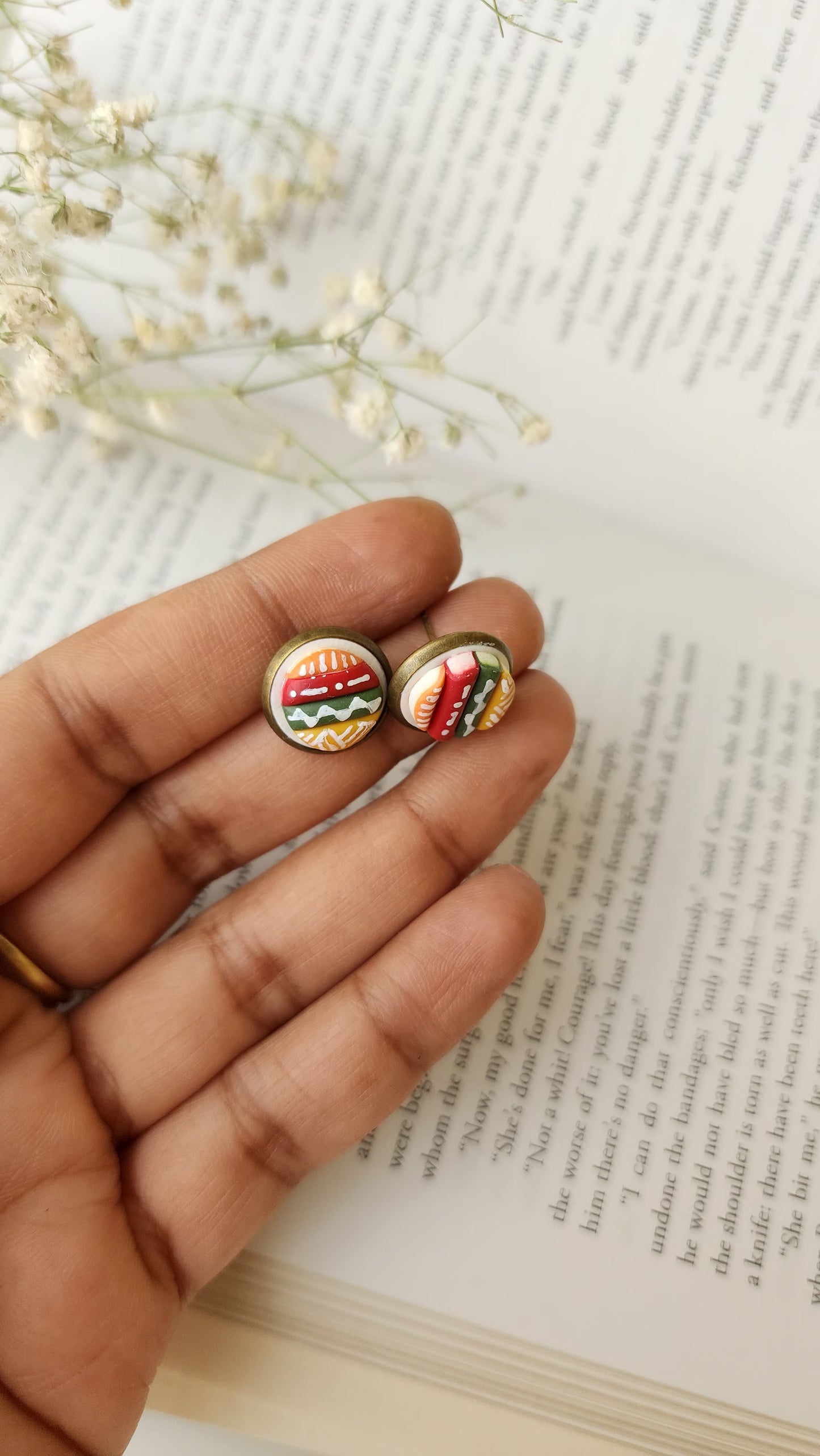 Embroidered Book Spine Earrings| Handmade Polymer Clay Studs