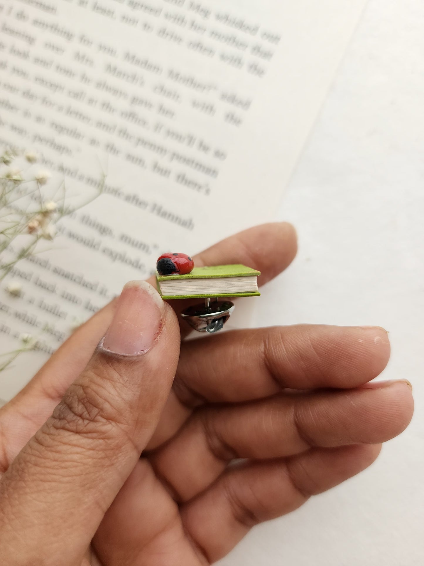 Miniature Book & Ladybug Pin