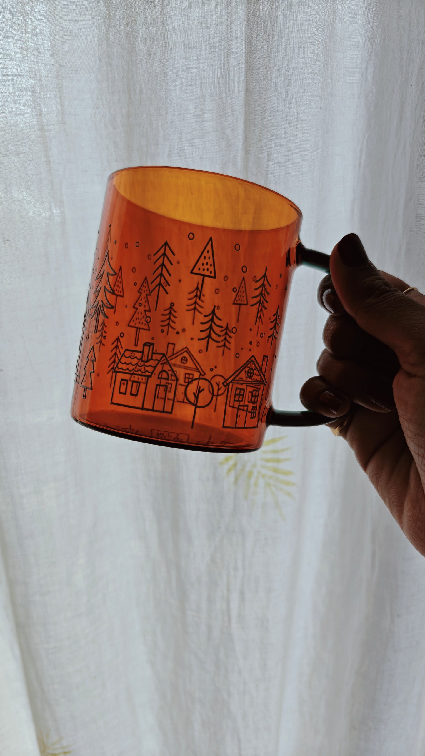 Amber Winter Village Glass Mug