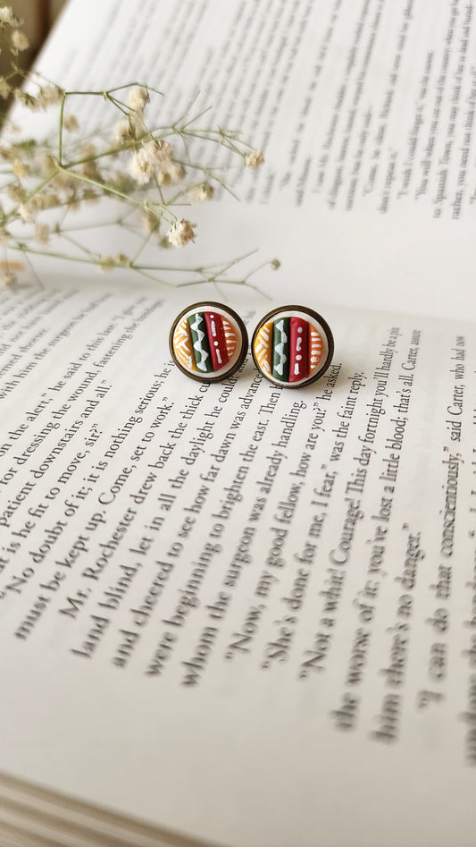 Embroidered Book Spine Earrings| Handmade Polymer Clay Studs