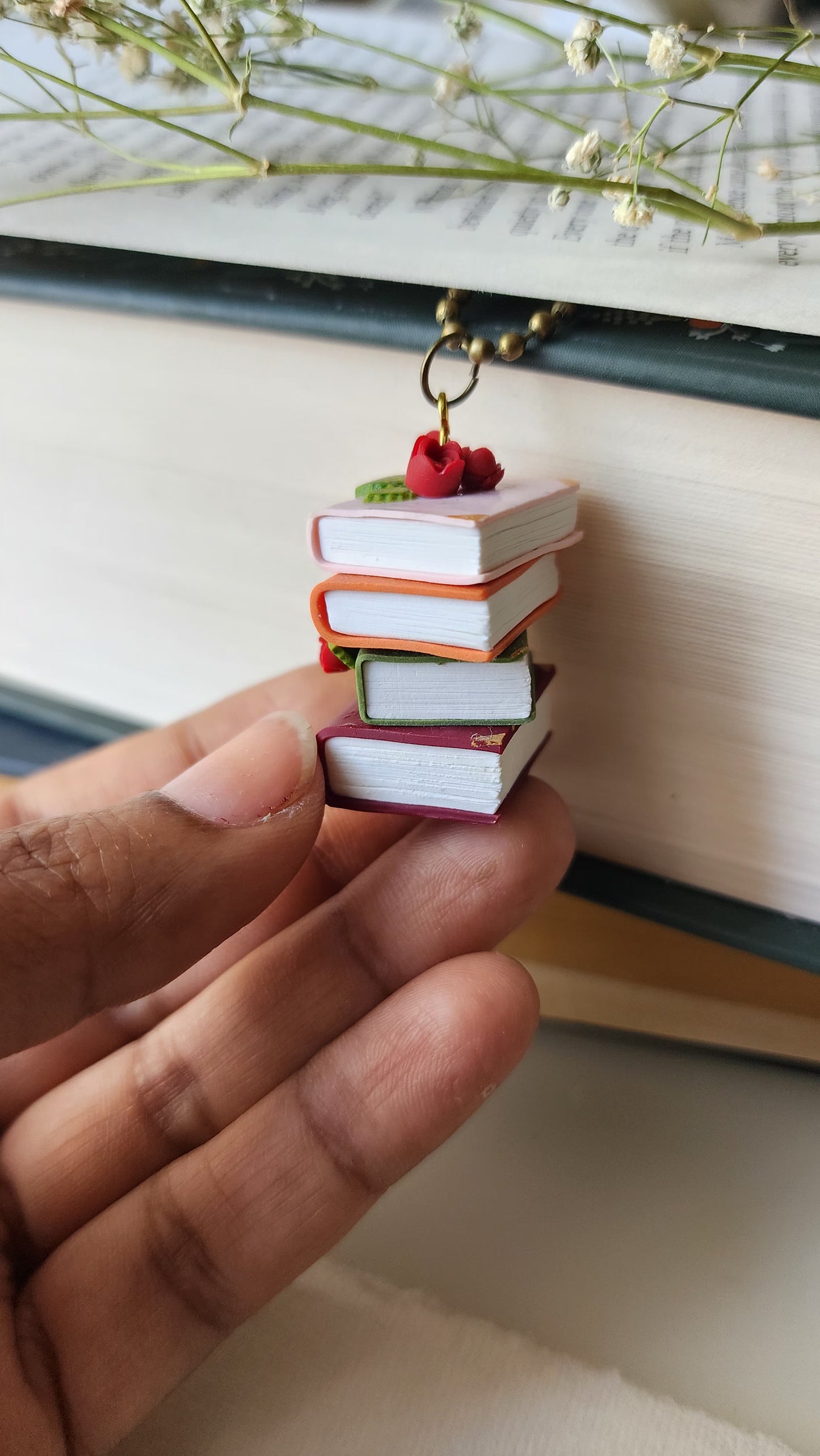 Books and Blooms Pendant - Stack of Books