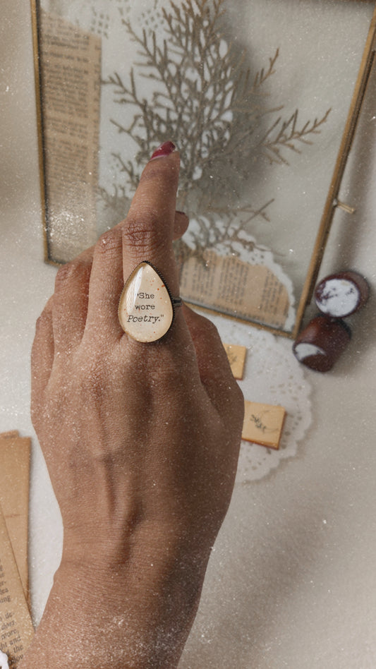 "She wore poetry"  Tear-drop Adjustable Ring