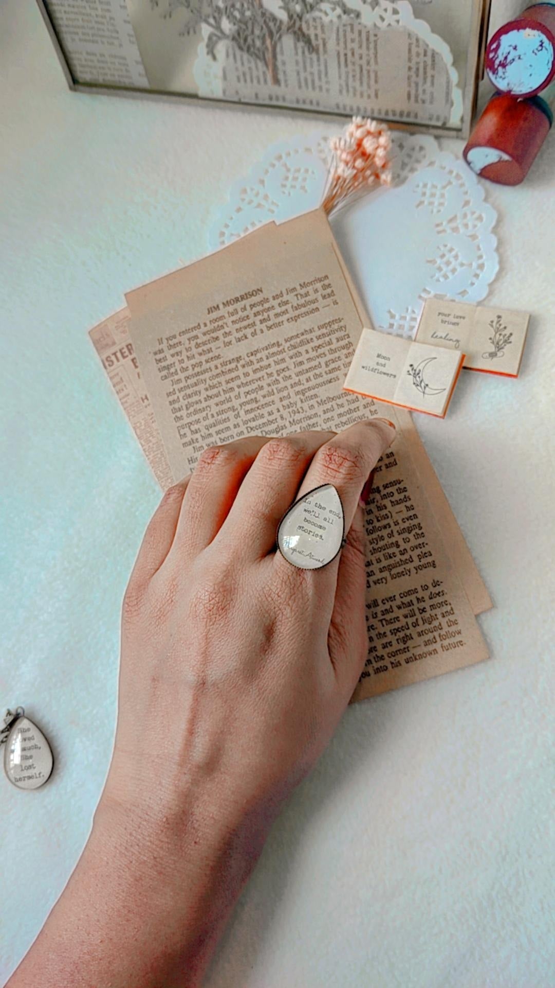 "In the end, we'll all.." Tear-drop Adjustable Ring