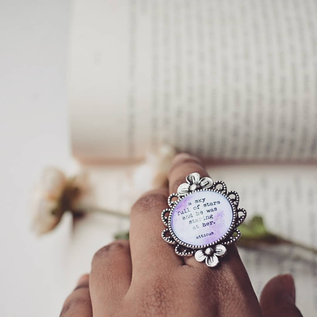 A sky full of stars and he was staring at her - Atticus Quote Adjustable Ring