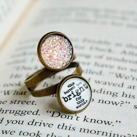 She burned too bright for the world - Emily Bronte Quote Adjustable Ring