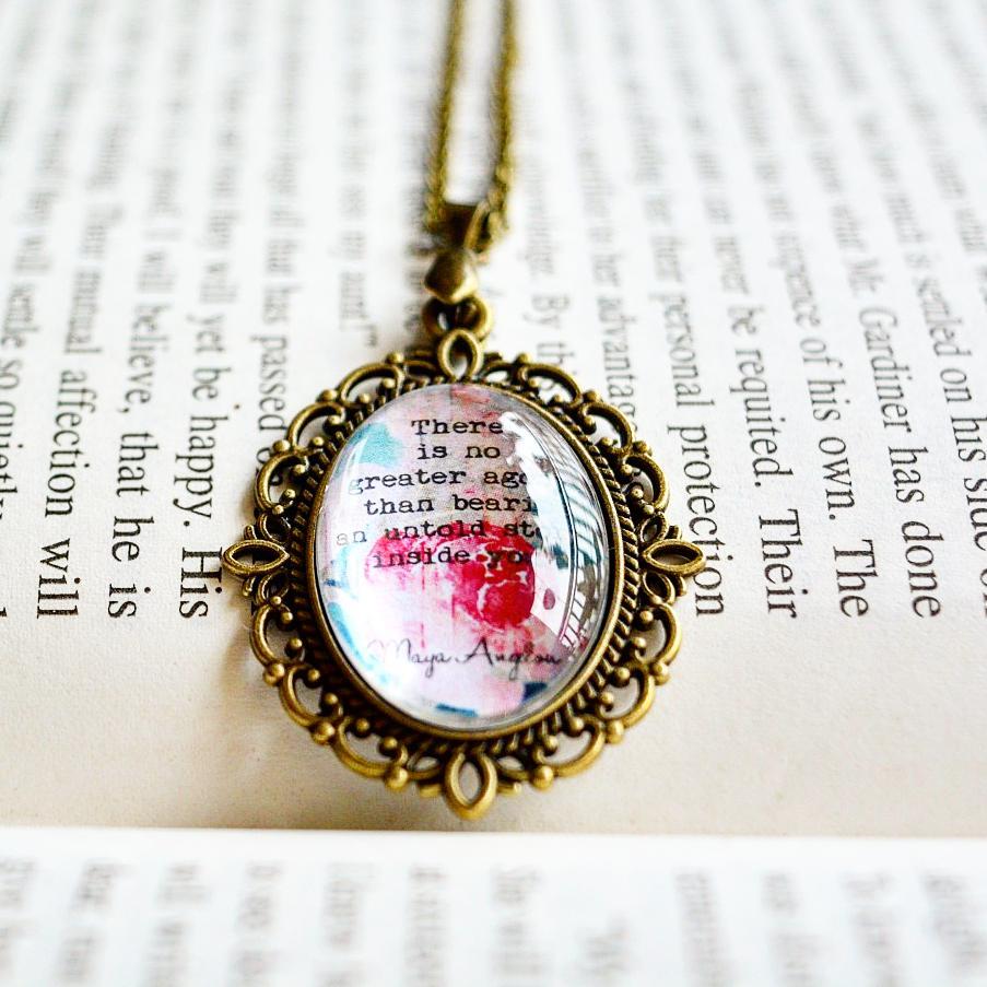 There is no greater agony.... - Maya Anglou Quote Pendant