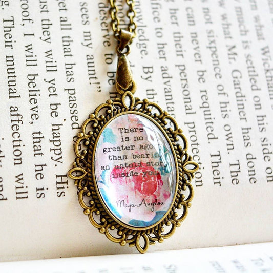 There is no greater agony.... - Maya Anglou Quote Pendant