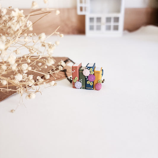 Floral Stack of Books Pendant (Horizontal)