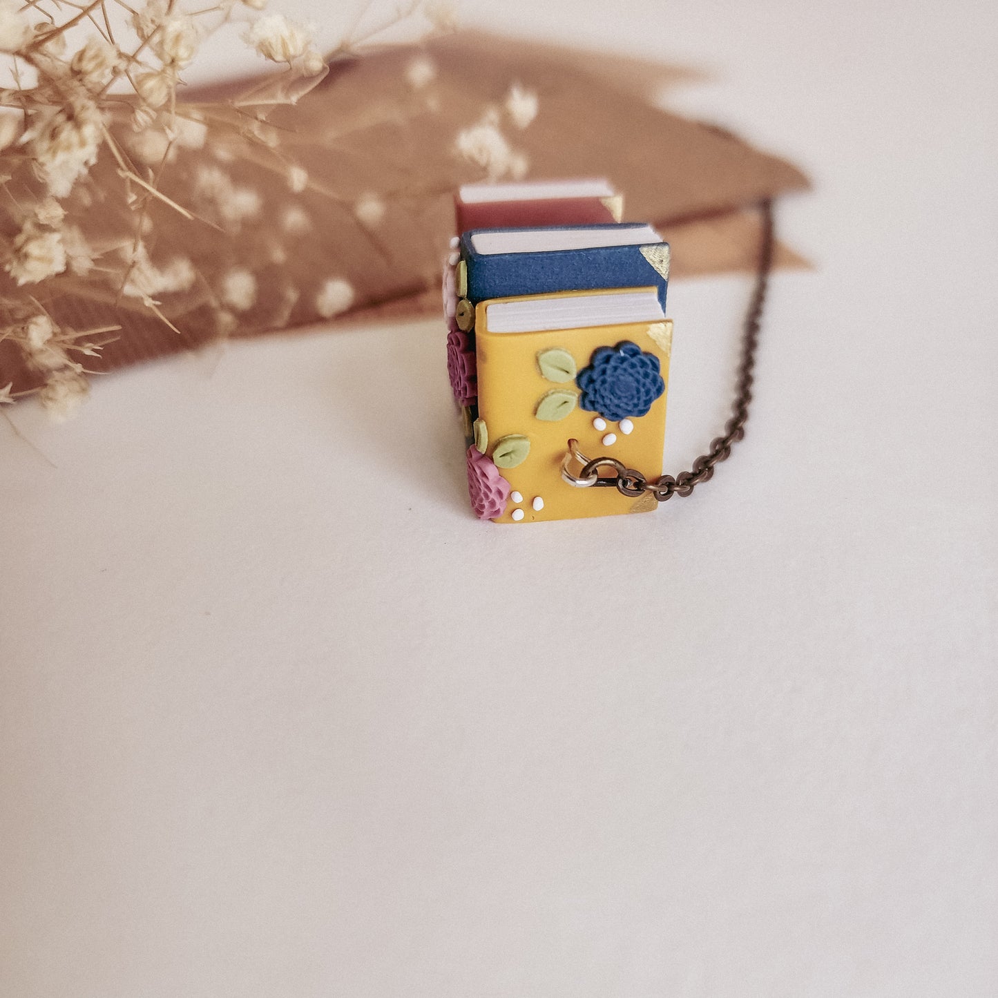 Floral Stack of Books Pendant (Horizontal)