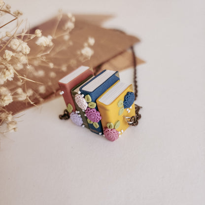 Floral Stack of Books Pendant (Horizontal)