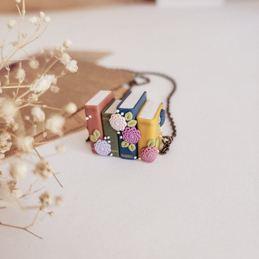 Floral Stack of Books Pendant (Horizontal)