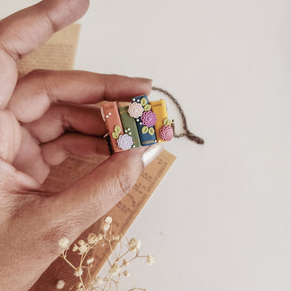 Floral Stack of Books Pendant (Horizontal)
