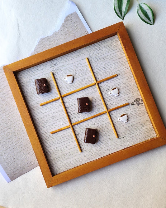 Book and Coffee Tic-Tac-Toe Board