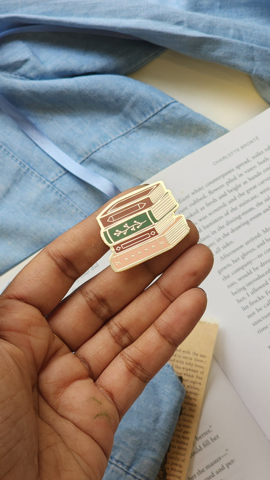 Autumn Stack of Books - Bookish Enamel Pin