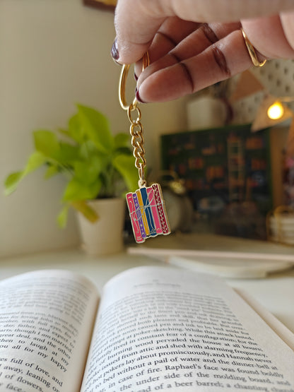 Vibrant Stack of Books  -  Enamel Keychain