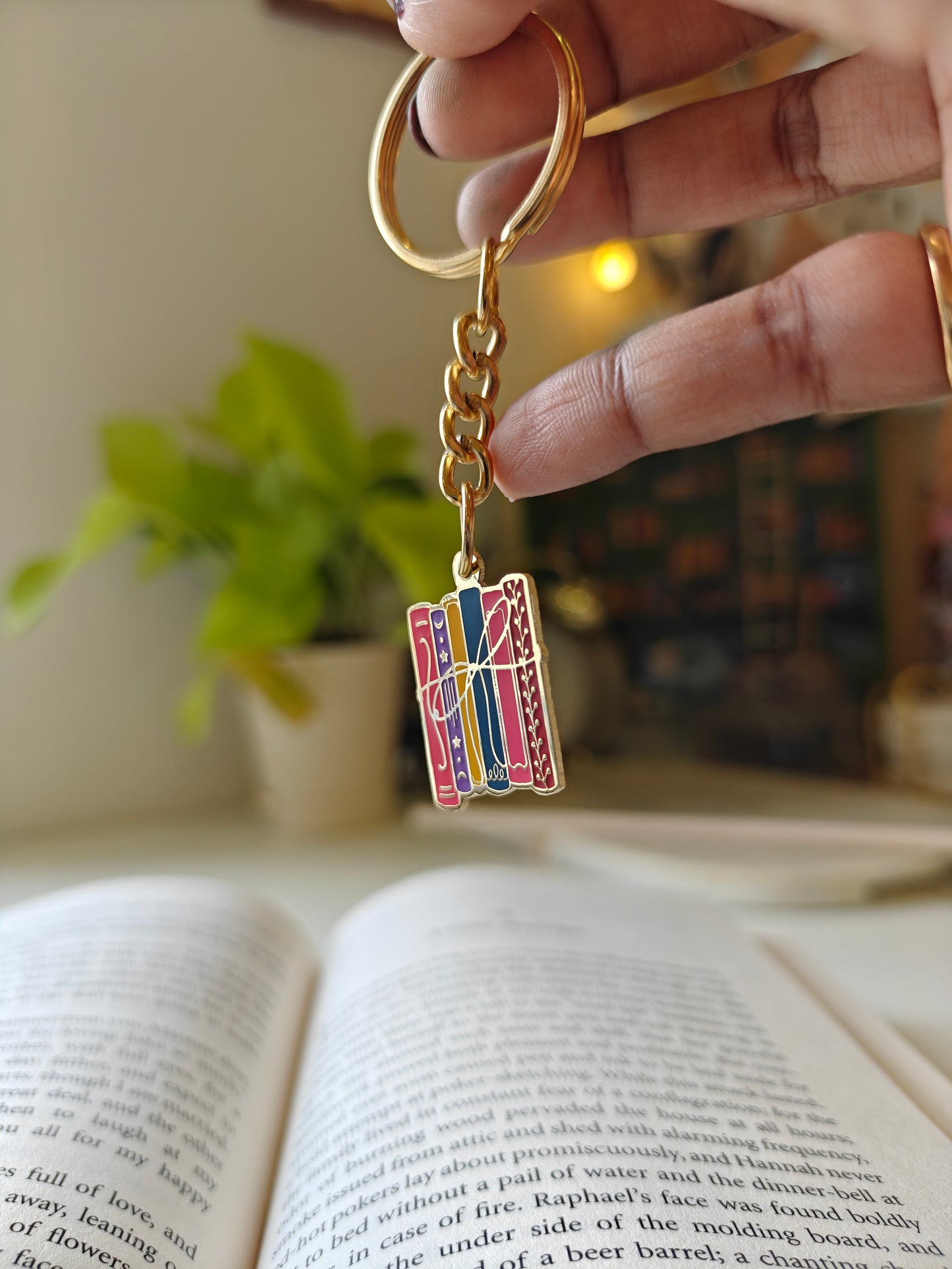 Vibrant Stack of Books  -  Enamel Keychain