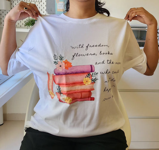 "With freedom, books, flowers..." Quote Unisex Oversized Classic T-shirt