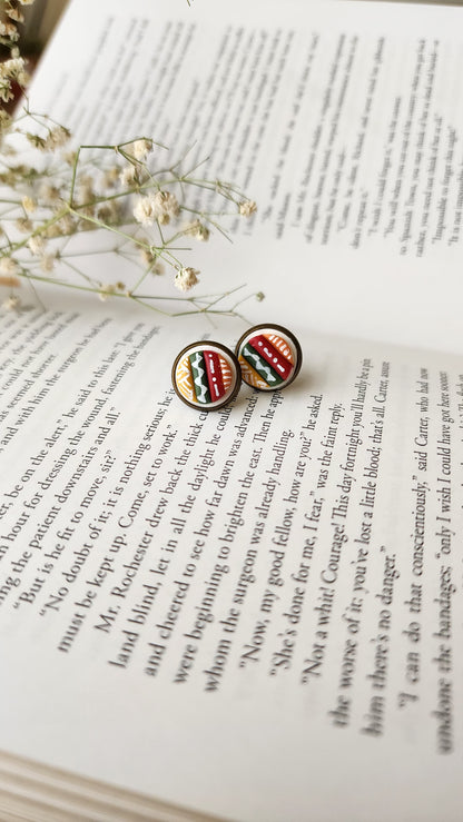 Embroidered Book Spine Earrings| Handmade Polymer Clay Studs