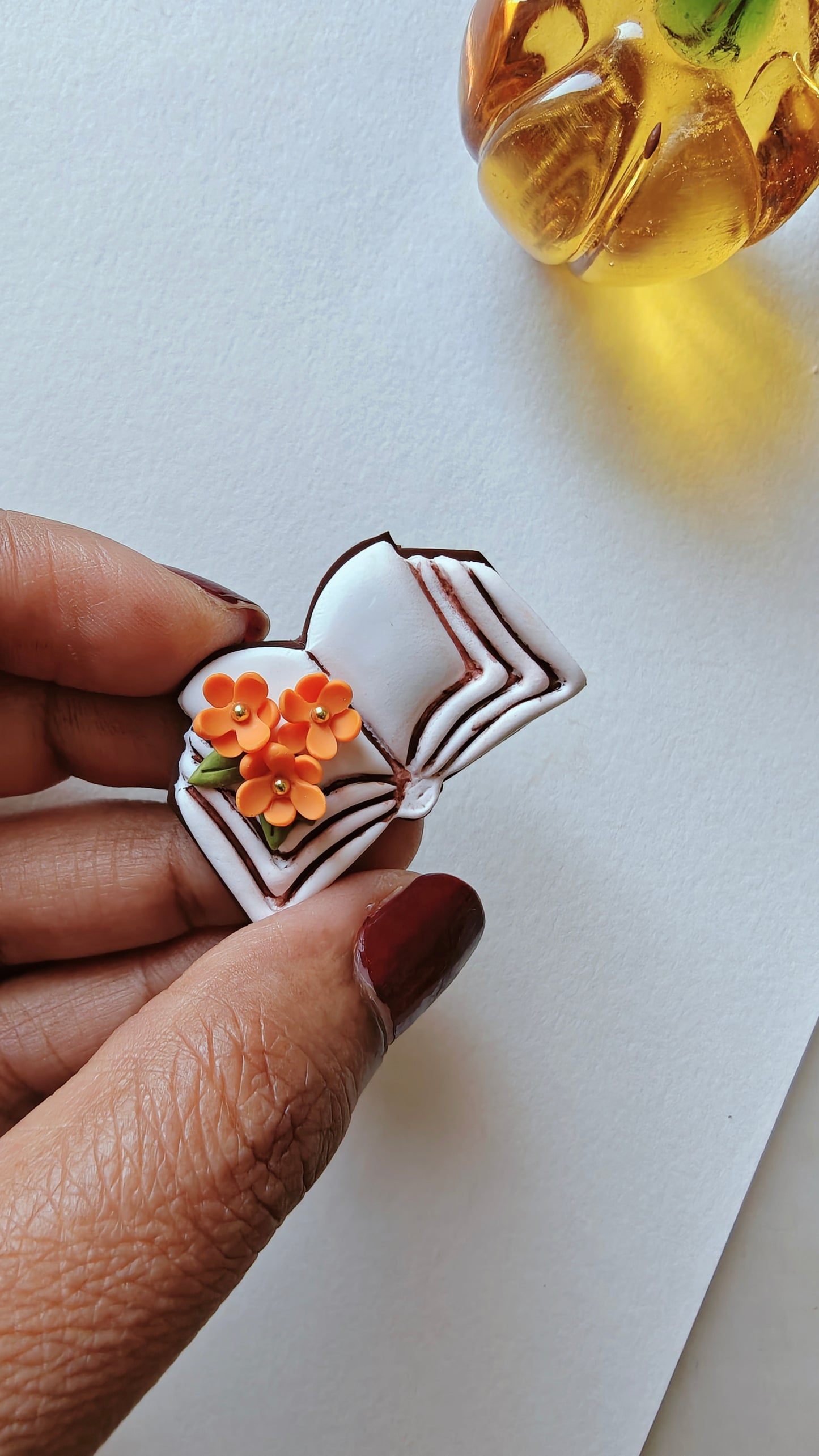 Miniature Open Book Pendant – Fall Flowers Edition (Front View Design)