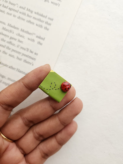 Miniature Book & Ladybug Pin