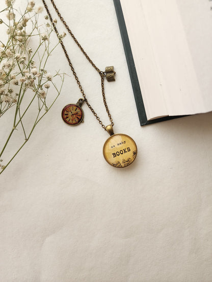 "So many books” Pendant | Bookish Quote Necklace for Readers
