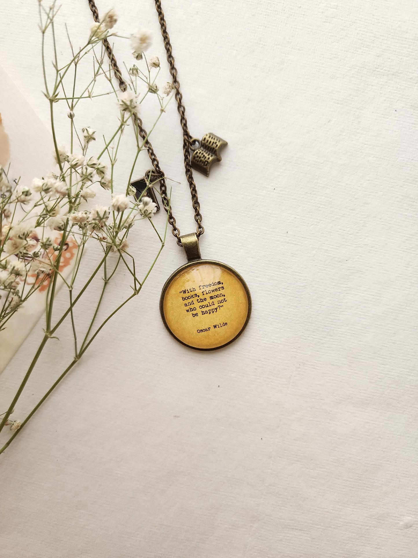 "With freedom, books, flowers...” Quote Pendant