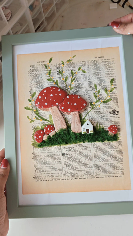 Handmade Mushroom Book Page Frame | Cottagecore Literary Wall Art