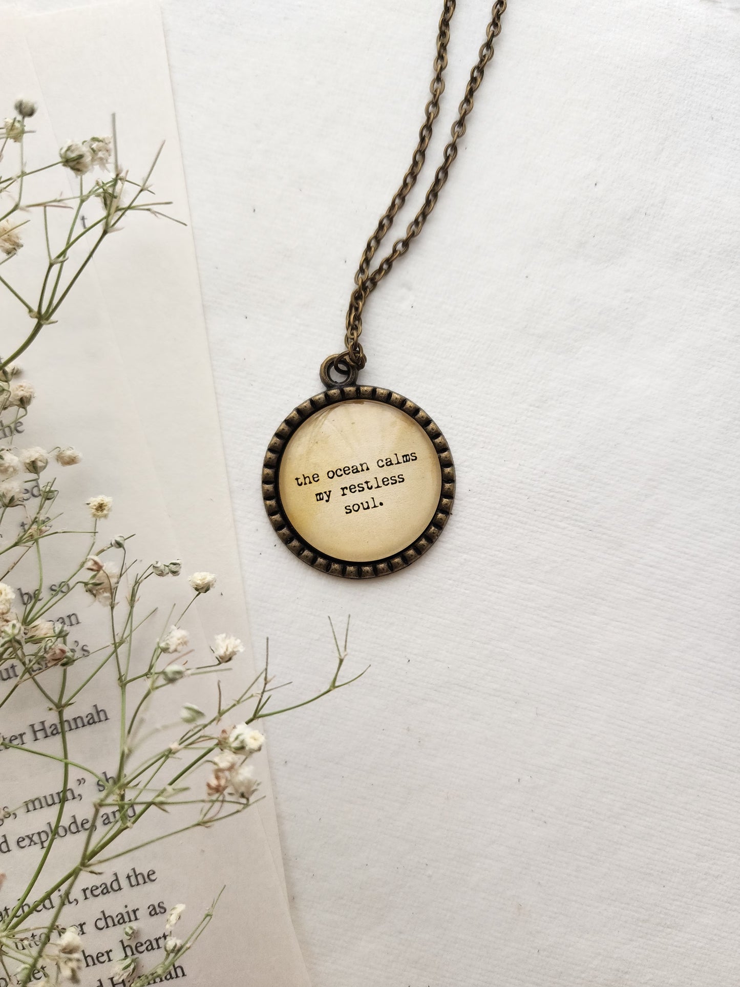 "Ocean calms her.." Quote Pendant