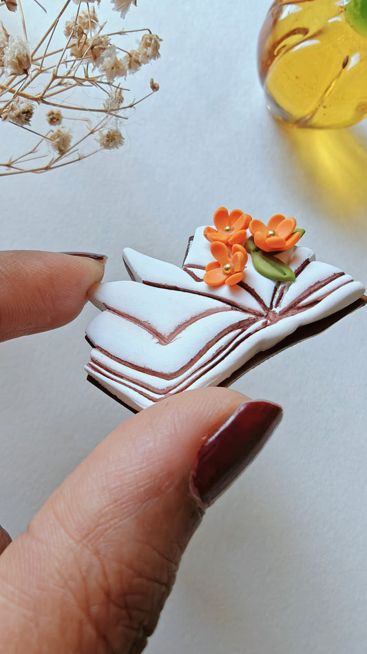 Miniature Open Book Pendant – Fall Flowers Edition (Side View Design)
