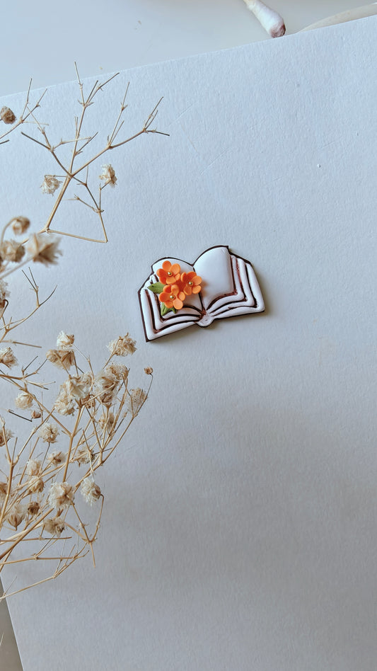 Miniature Open Book Pendant – Fall Flowers Edition (Front View Design)