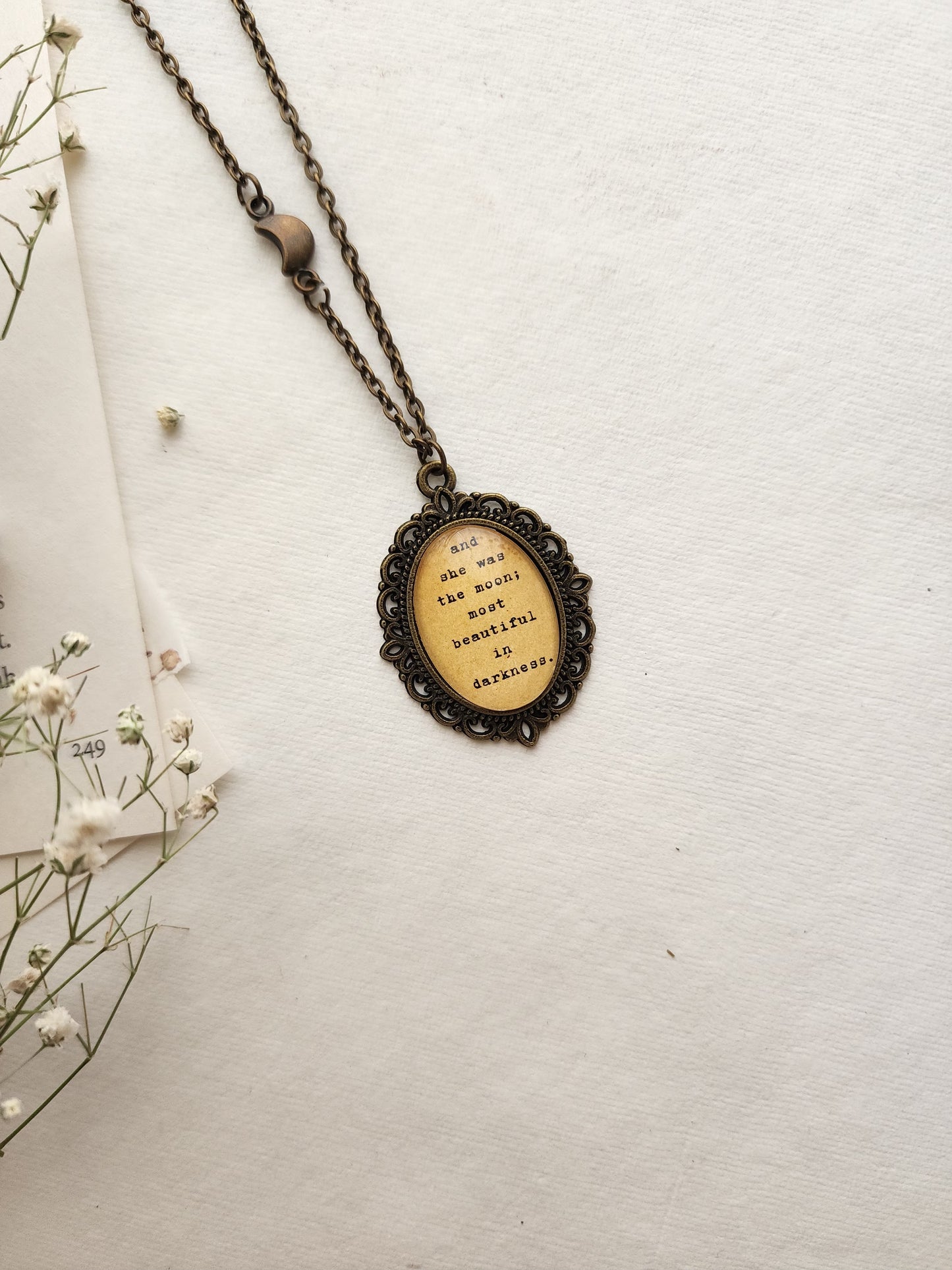 "most beautiful in darkness...” Quote Pendant