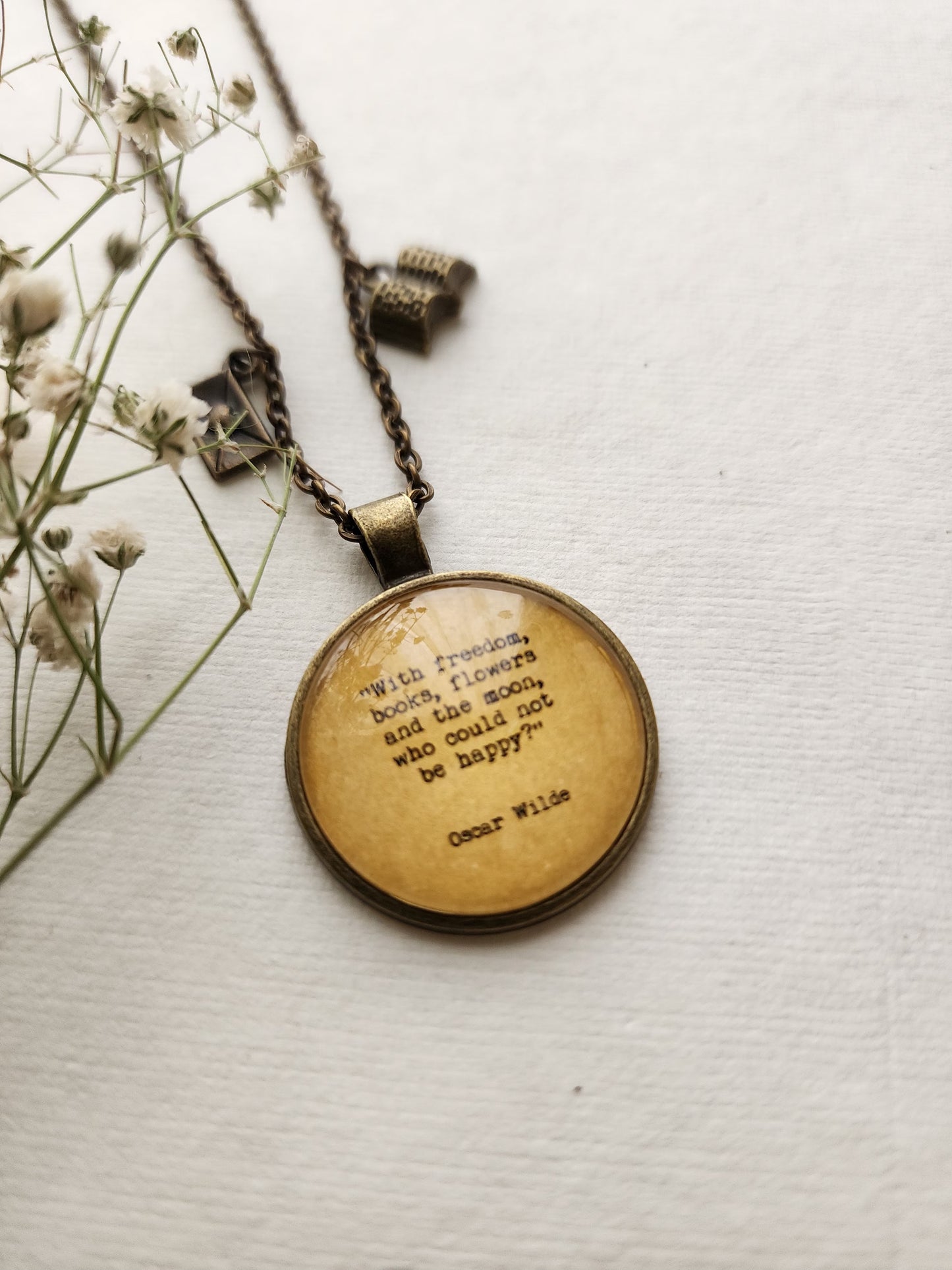 "With freedom, books, flowers...” Quote Pendant