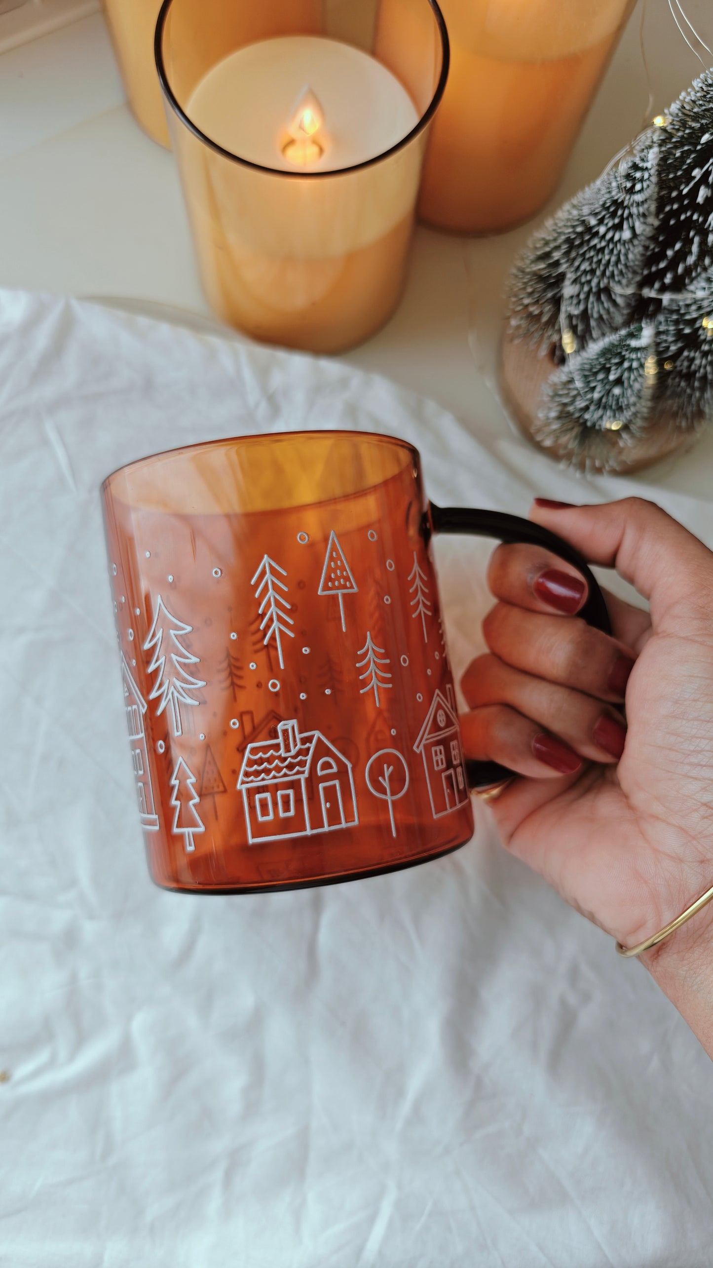 Amber Winter Village Glass Mug