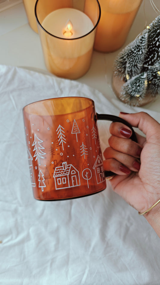 Amber Winter Village Glass Mug