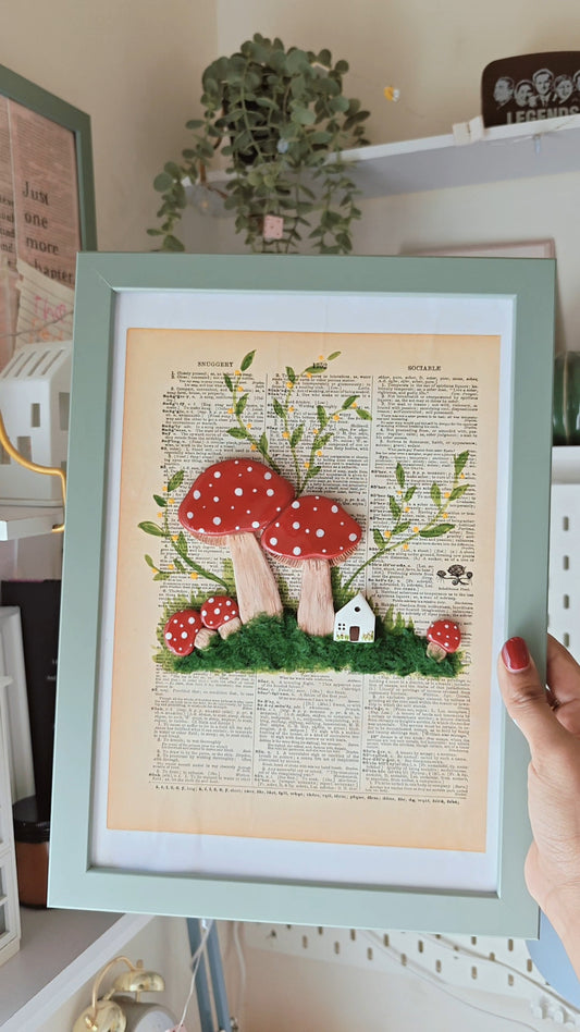 Handmade Mushroom Book Page Frame | Cottagecore Literary Wall Art