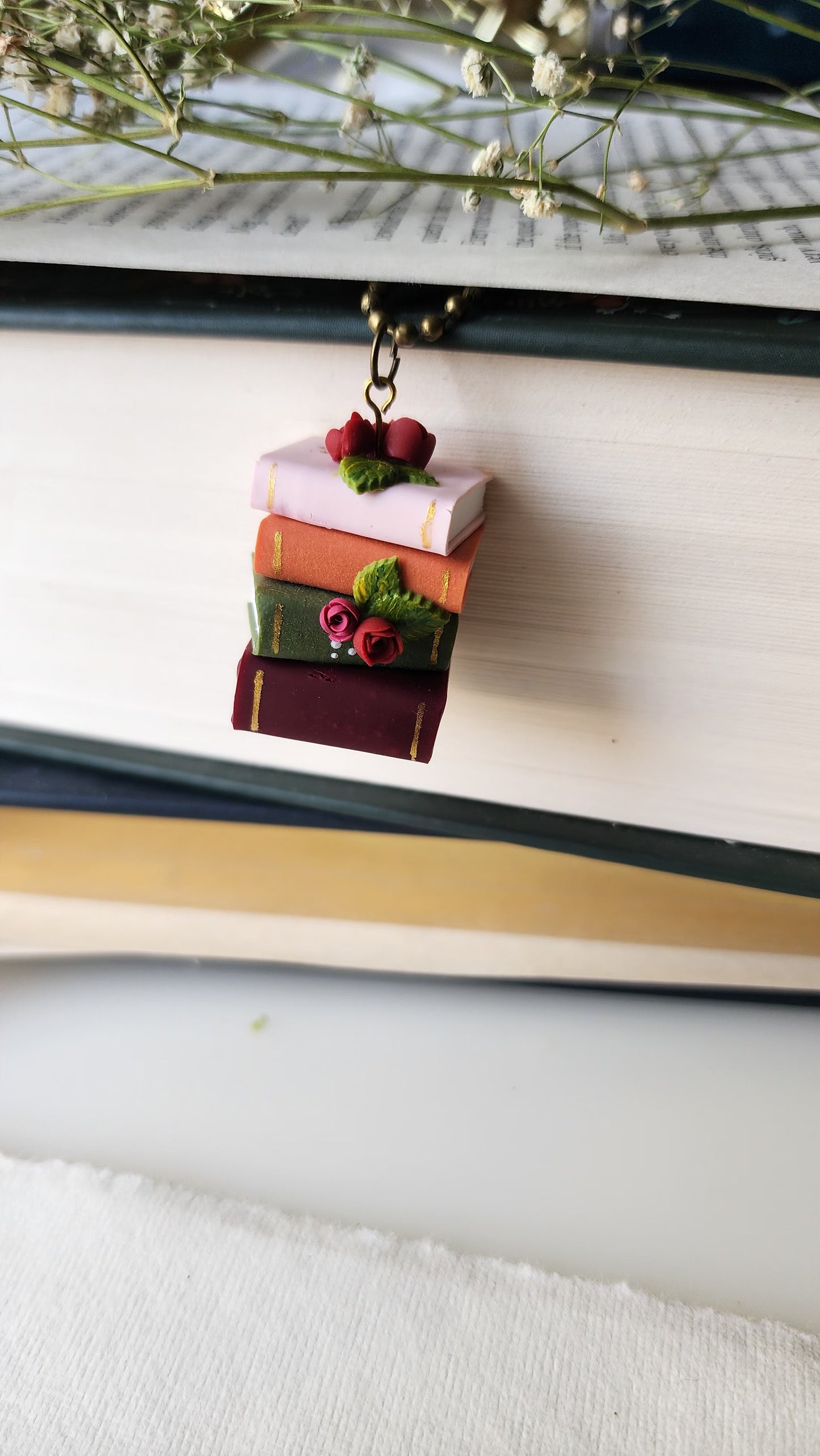 Books and Blooms Pendant - Stack of Books
