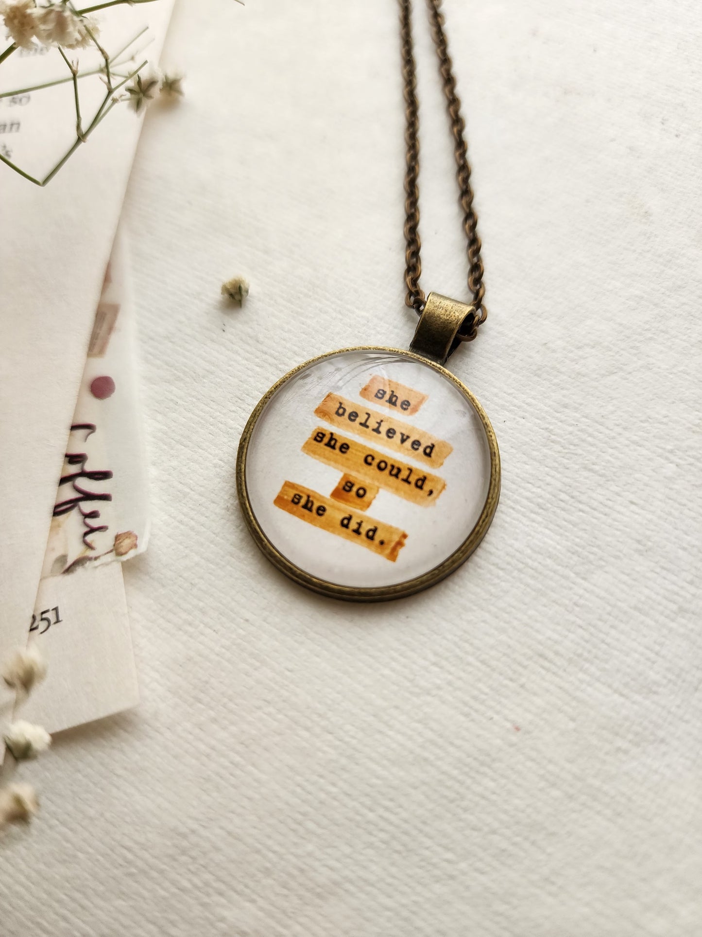 "she believed she could...” Quote Pendant