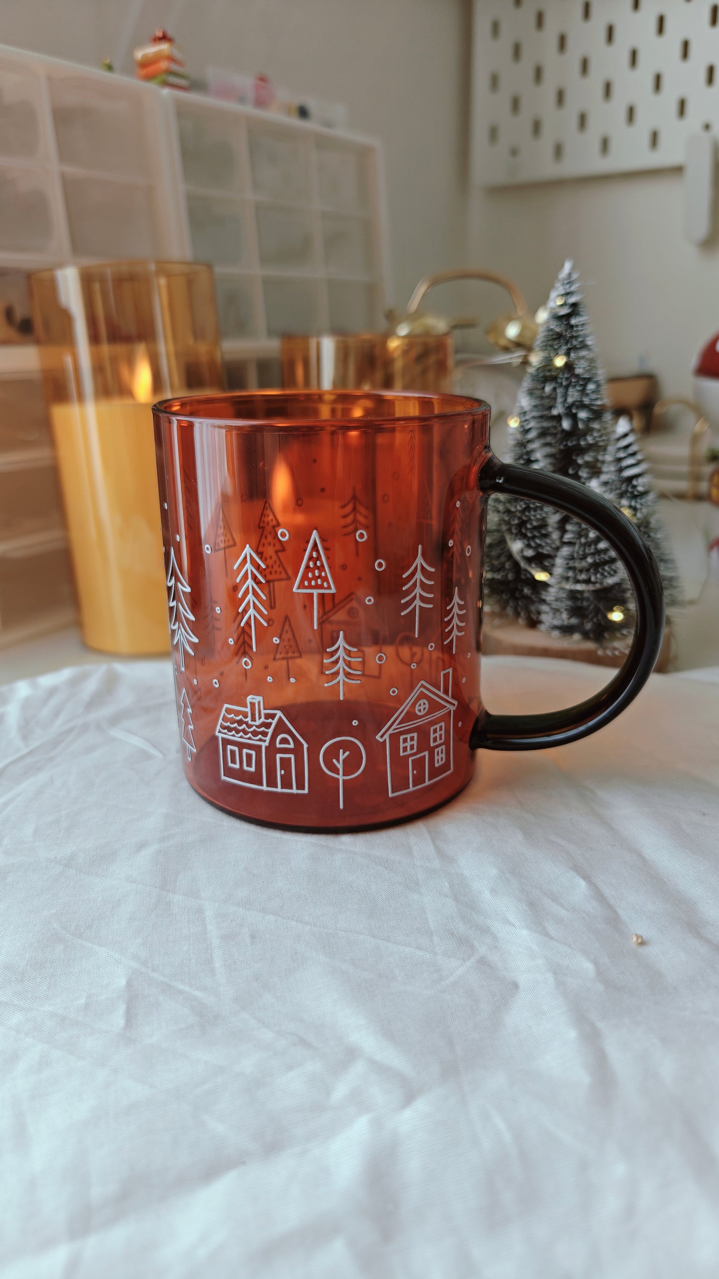 Amber Winter Village Glass Mug