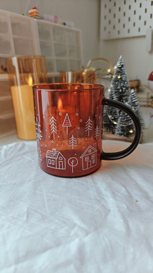 Amber Winter Village Glass Mug