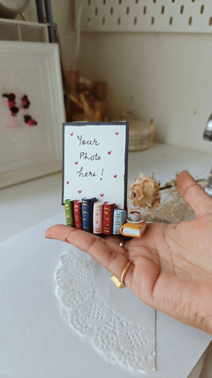 Bookish Stack with Coffee Cup Polaroid Holder