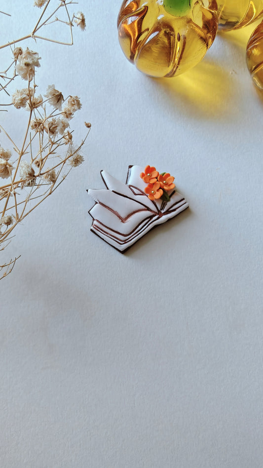 Miniature Open Book Pendant – Fall Flowers Edition (Side View Design)